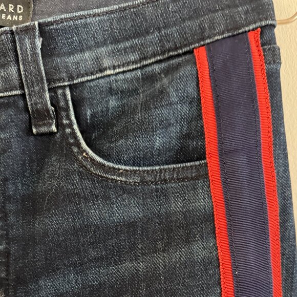 Veronica Beard Navy Stripe Button-Fly Flare Jeans | Size 29 - Picture 1 of 9